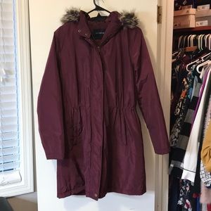 Lands’ End Women's Winter Long Coat Faux Fur Hood